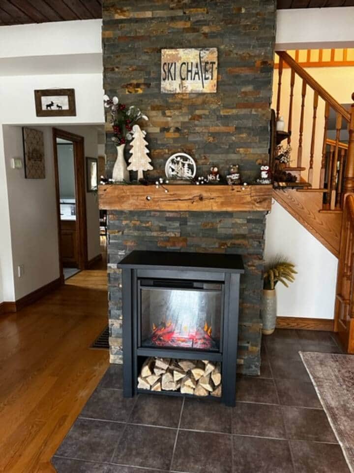 Cozy up around the electric fireplace on cool evenings.