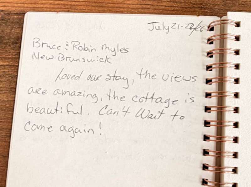 Handwritten guestbook note