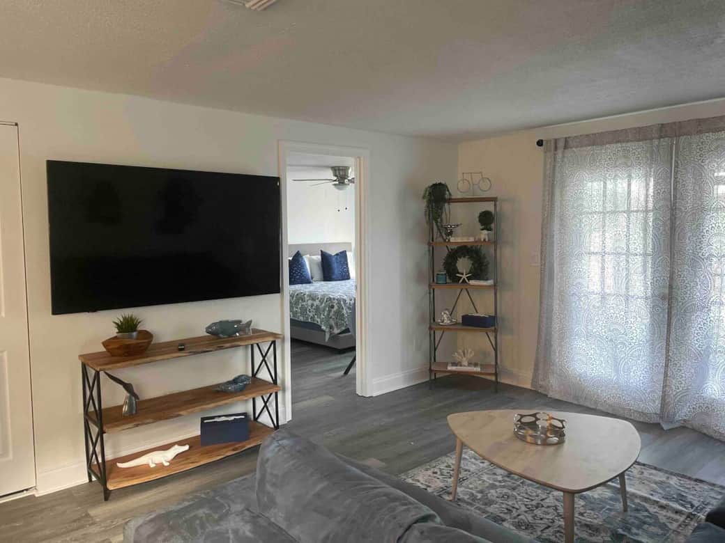Large, flat-screen TV in living room