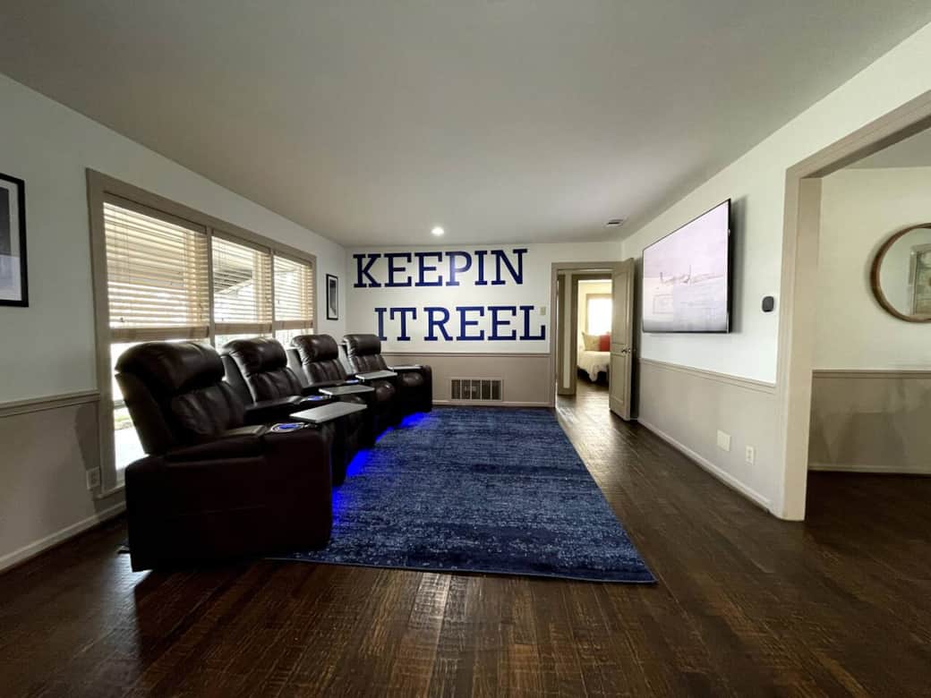 Movie are with 75 inch Sony smart TV & reclining theatre chairs