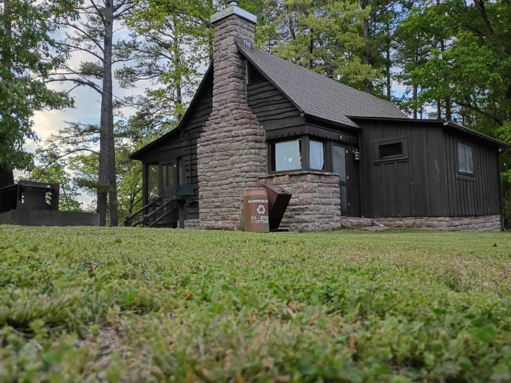 Rustic stone and wood cabin at Buffalo Point near Buffalo National River Arkansas