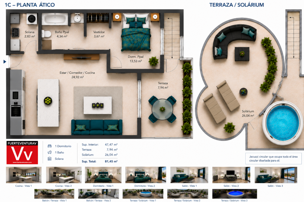 Ático premium de 81 m² con dormitorio, terraza privada y espectacular solárium rooftop con jacuzzi