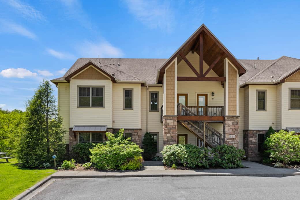 Front of building and parking area