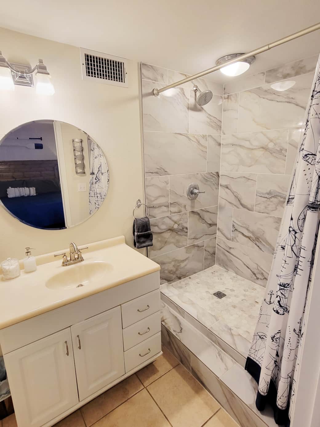 Remodeled lower bathroom.