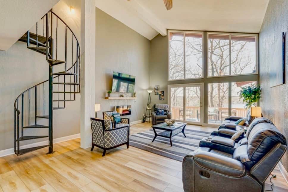 The entire home is on one floor except for one bedroom,