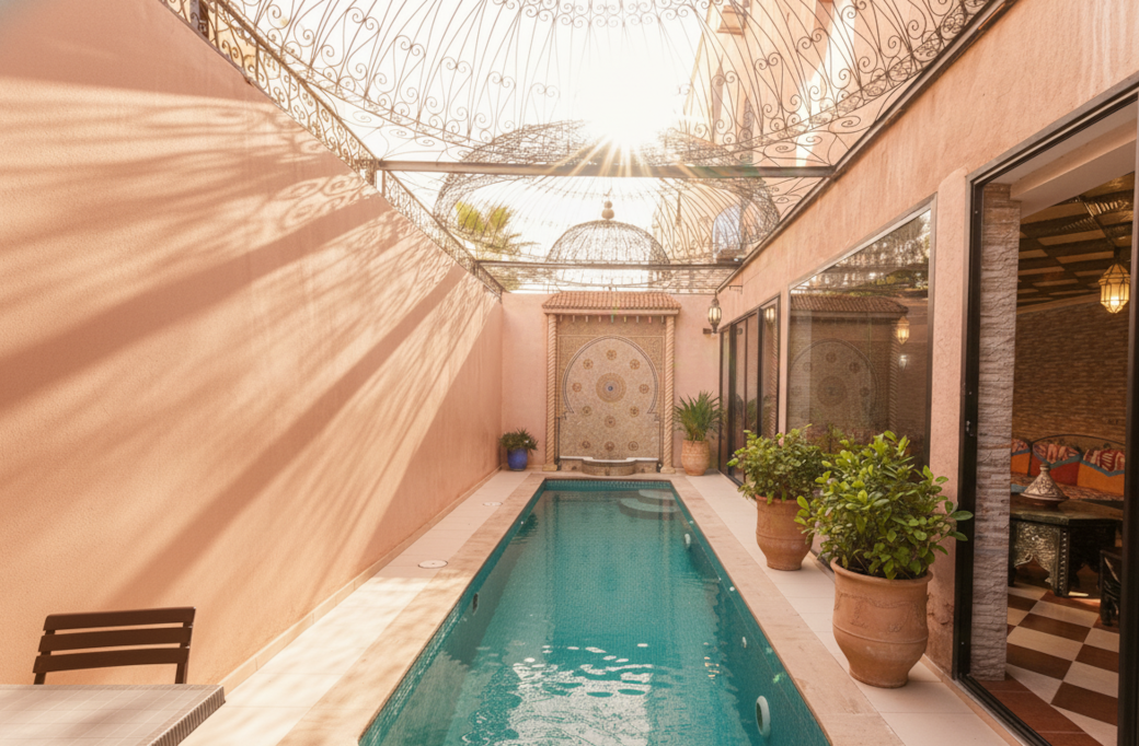 Elegant Courtyard Pool with Moroccan Tiles