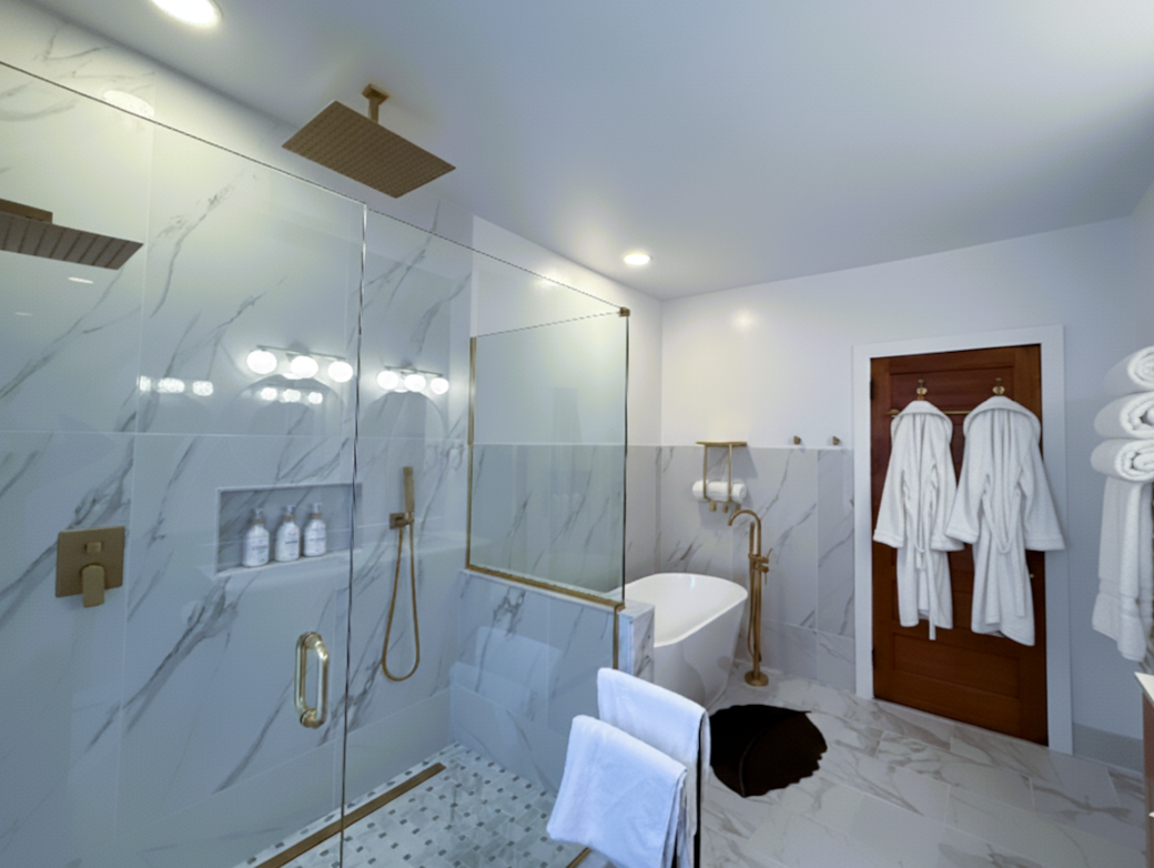 Full spa bath on first floor - double rainfall showers, double vanity, soaking tub, smart toilet