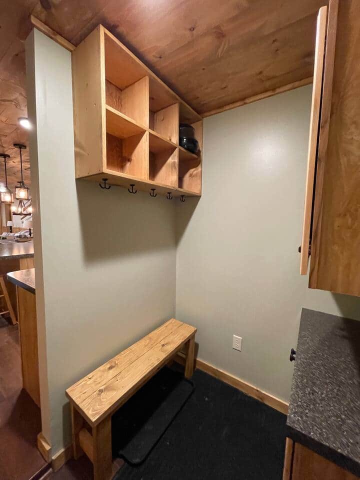Mudroom with cubbies to fit snowmobile helmets