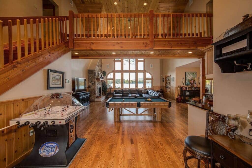 Great room with pool and bubble hockey.