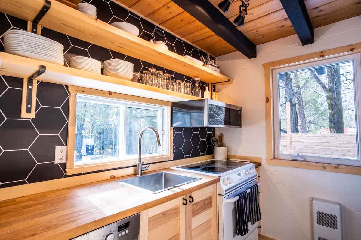 Kitchen is also equipped with toaster, fondue pot, slow cooker,  and blender