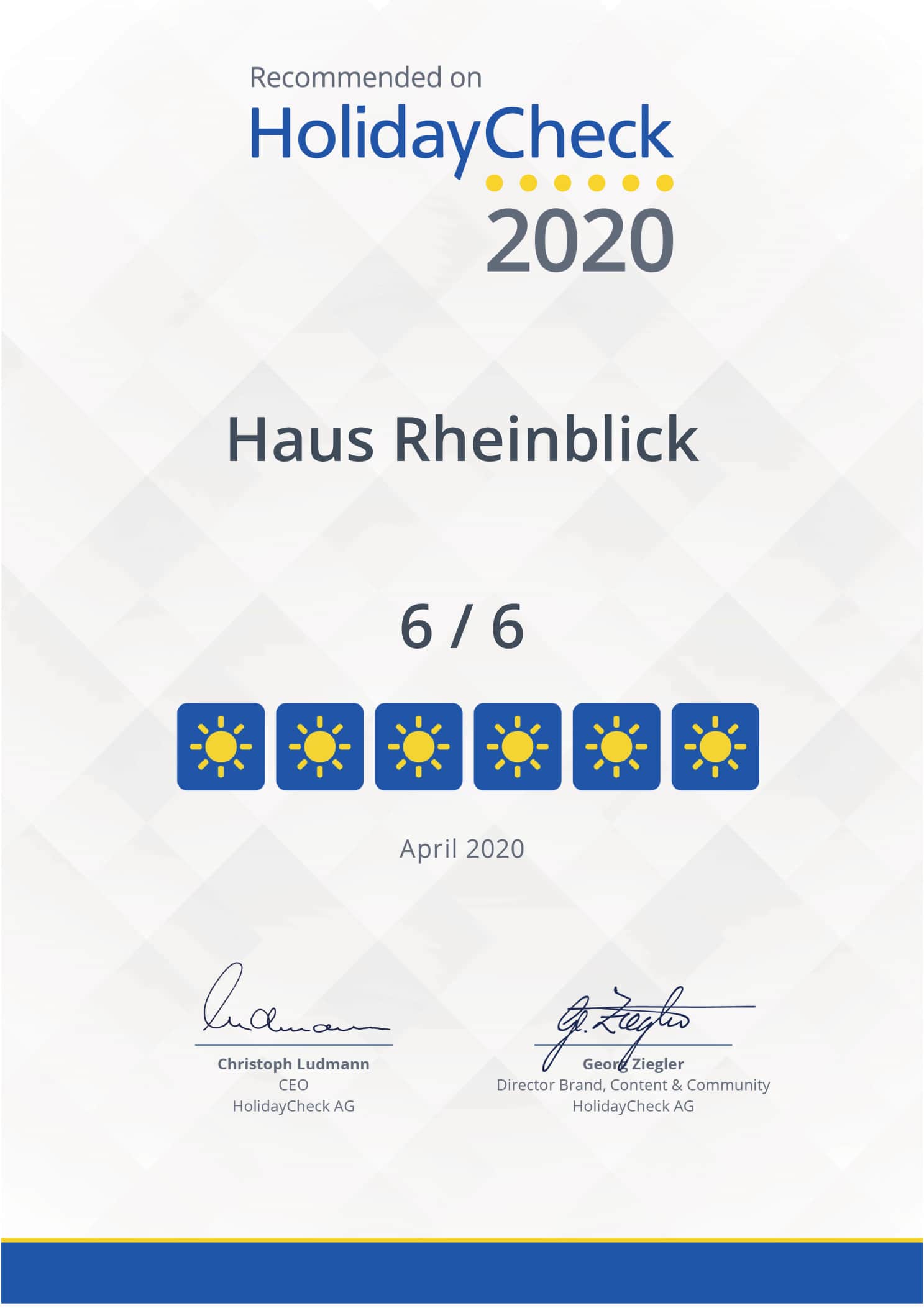 Haus Rheinblick HolidayCheck Urkunde 6/6