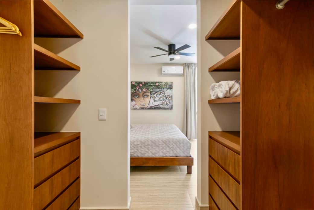 Store your items with generous closet space and hangers provided. Store your items with generous closet space and hangers provided.