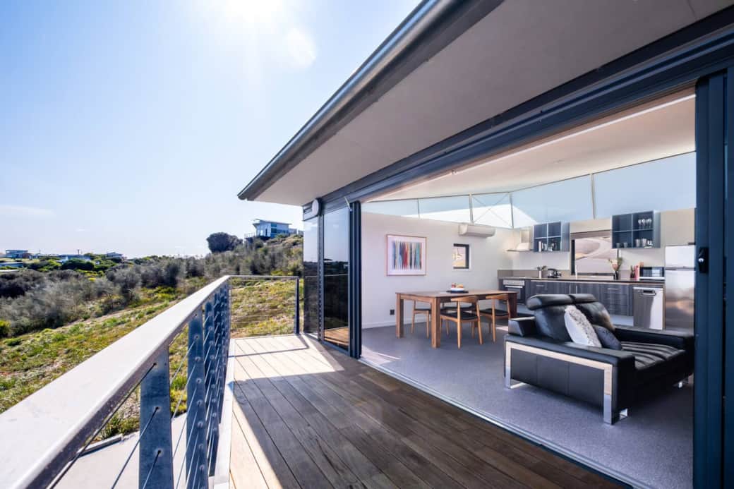Expansive ocean view deck with BBQ area