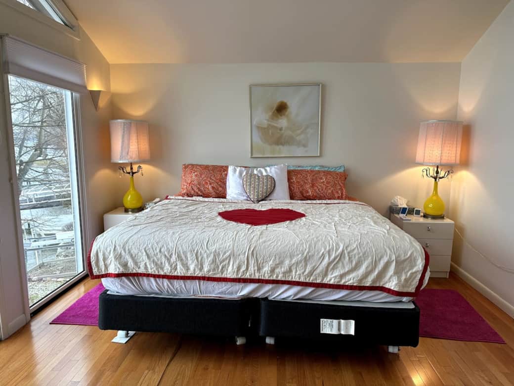 wide view of master bedroom...heart on bed for Valentines' Day wide view of master bedroom...heart on bed for Valentines' Day