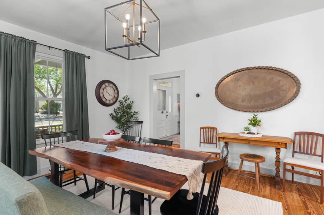 Solid wood table w/ space for 12-14 people if you include the side table