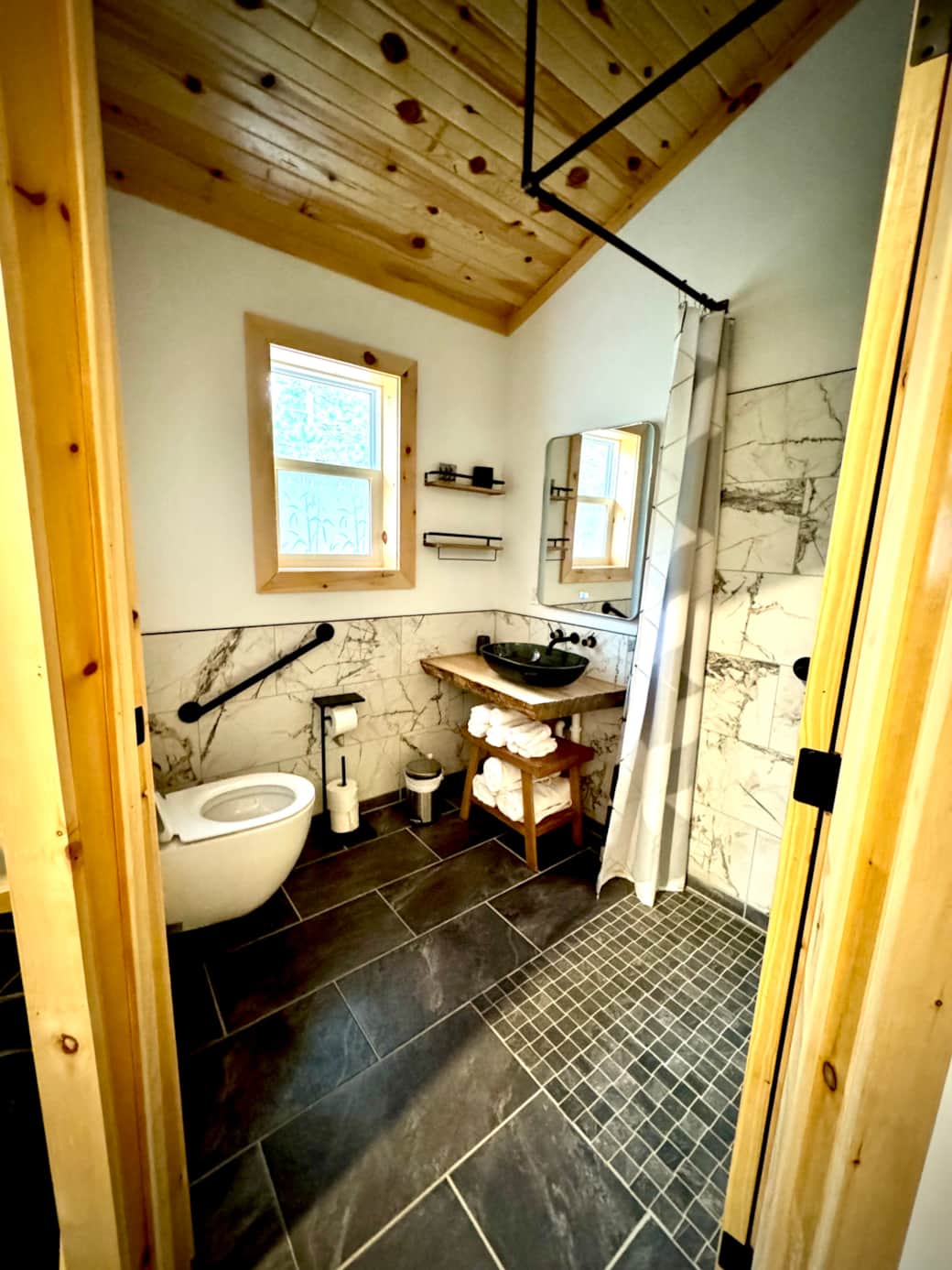 Master bathroom wheel chair accessible