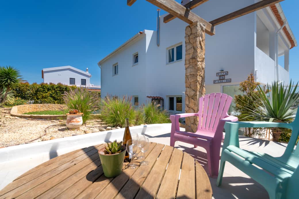 Front patio, garden and entrance to the villa