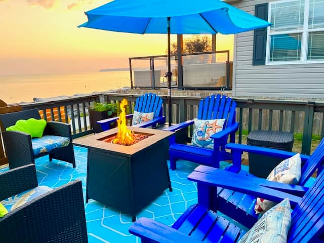 Relaxing on our deck with firetable