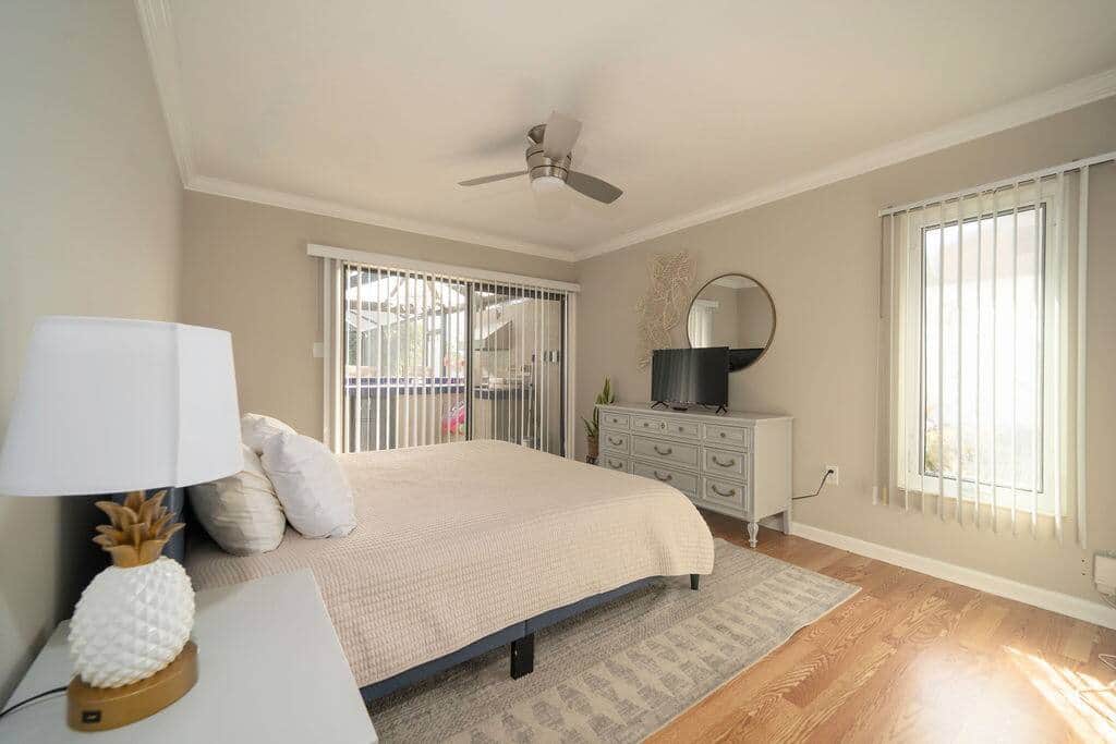 King size bed in master bedroom