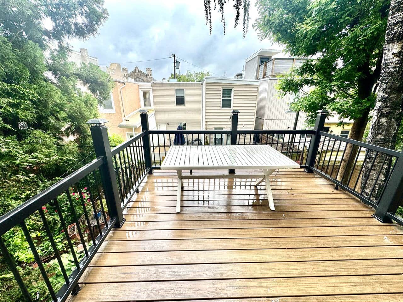 You can access a private deck from the living room, allowing you to step outside and enjoy a breath of fresh air.