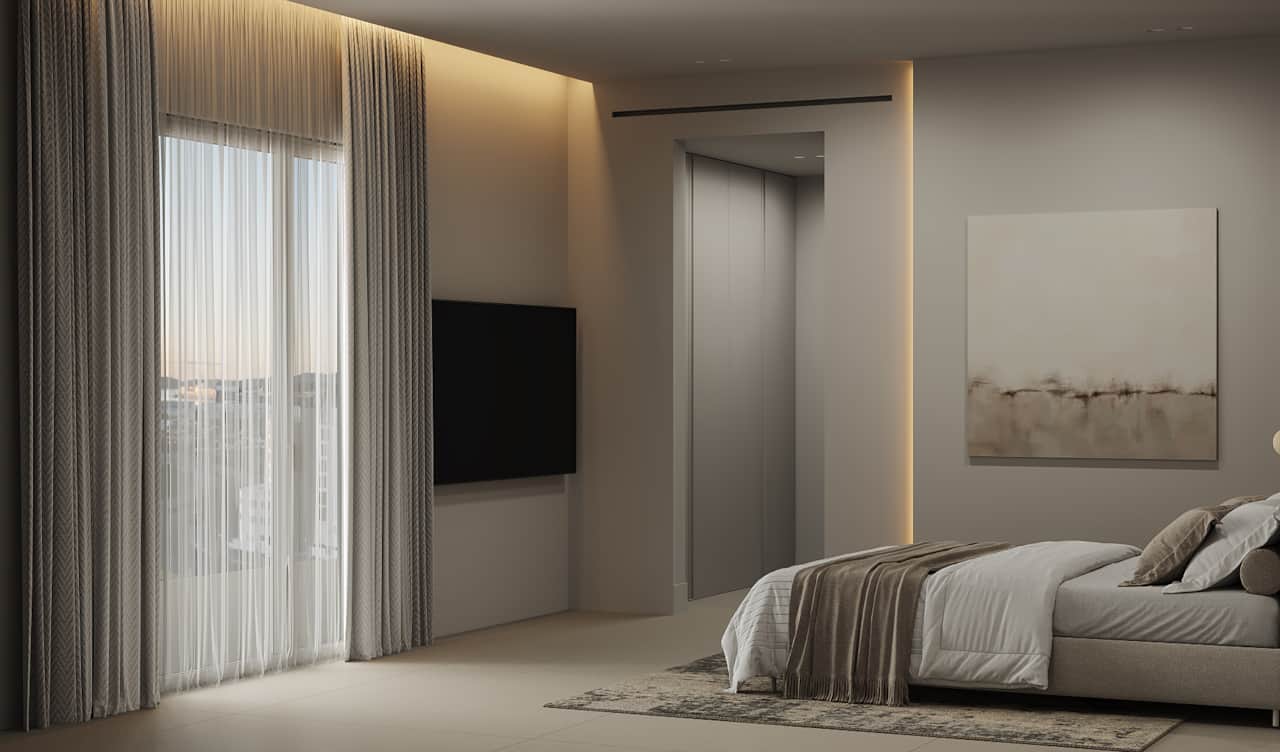 03 Camera da letto di lusso AZULIS Clubhouse con biancheria di prima qualità e cuscini personalizzati di RENTAL12