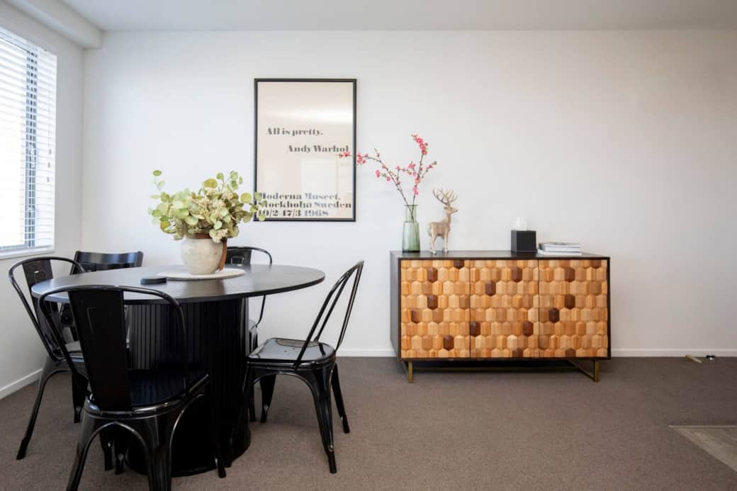 Open plan living with dining table