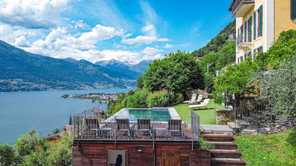 View of the pool area and house