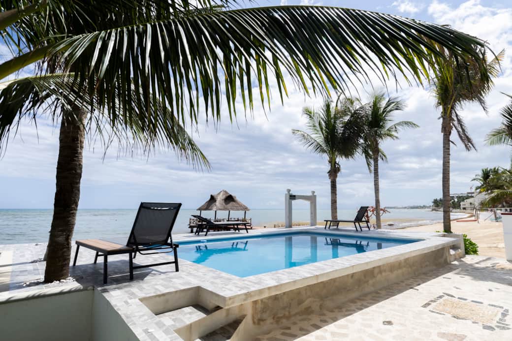 Outdoor space with swimming pool