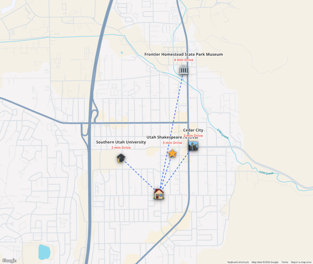 Central Cedar City location just minutes from SUU, downtown, Shakespeare Festival, and local museums