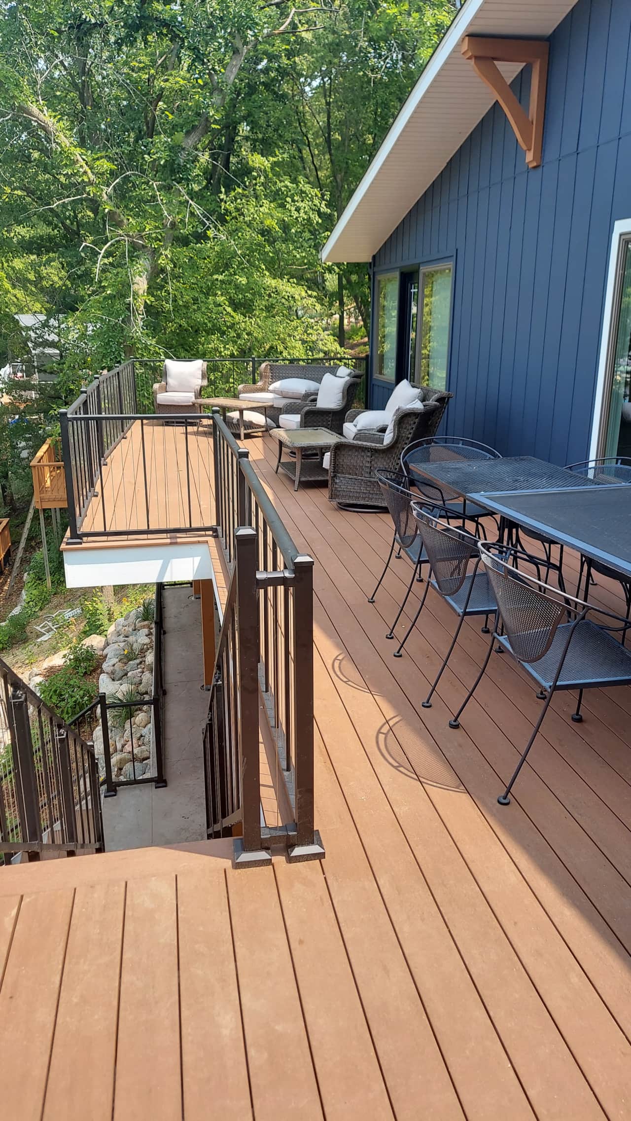 Stairs to lower patio and backyard