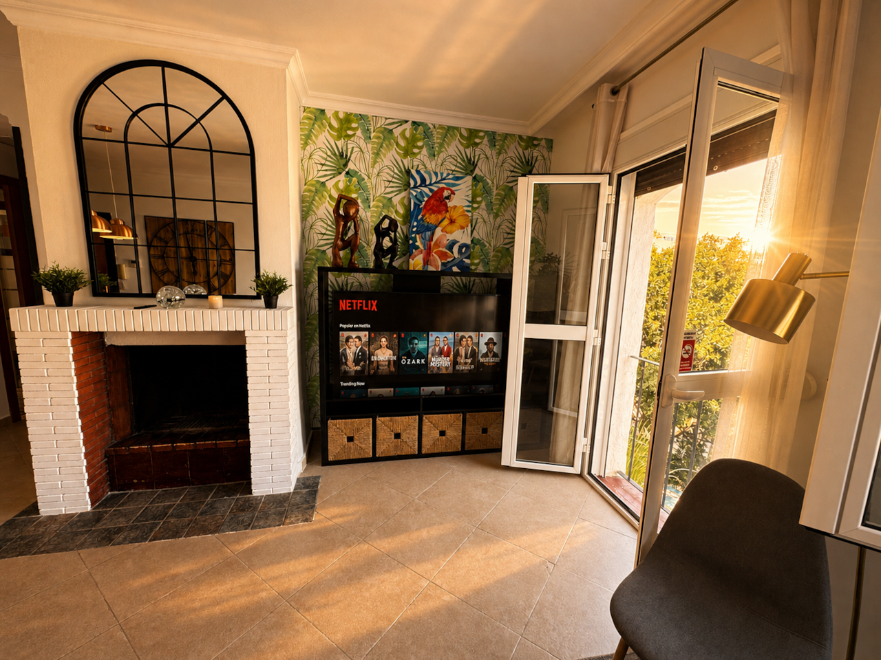 Bright Living Room With Fireplace