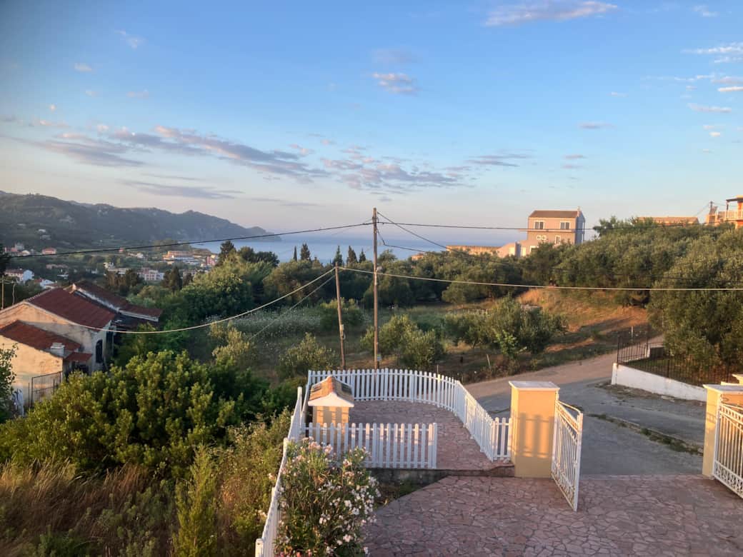 Front view from the kitchen area, overlooking Arillas Bay
