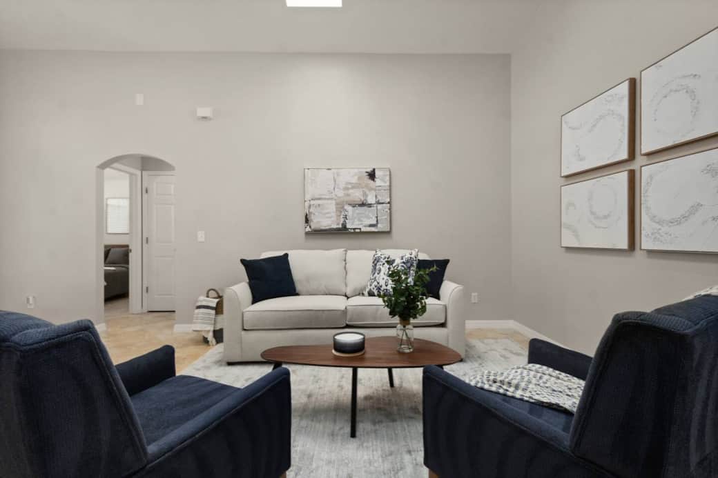 Pull-out sofa bed, full size for two.