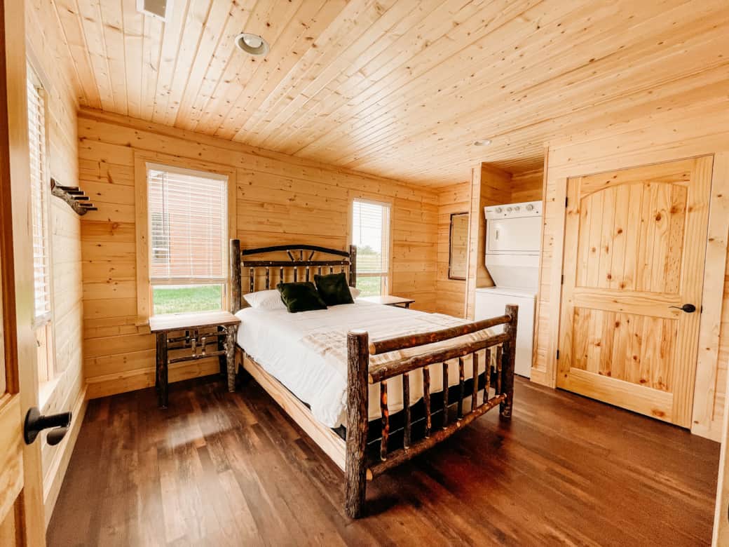Bedroom #1 in The Bear Cabin with washer and dryer
