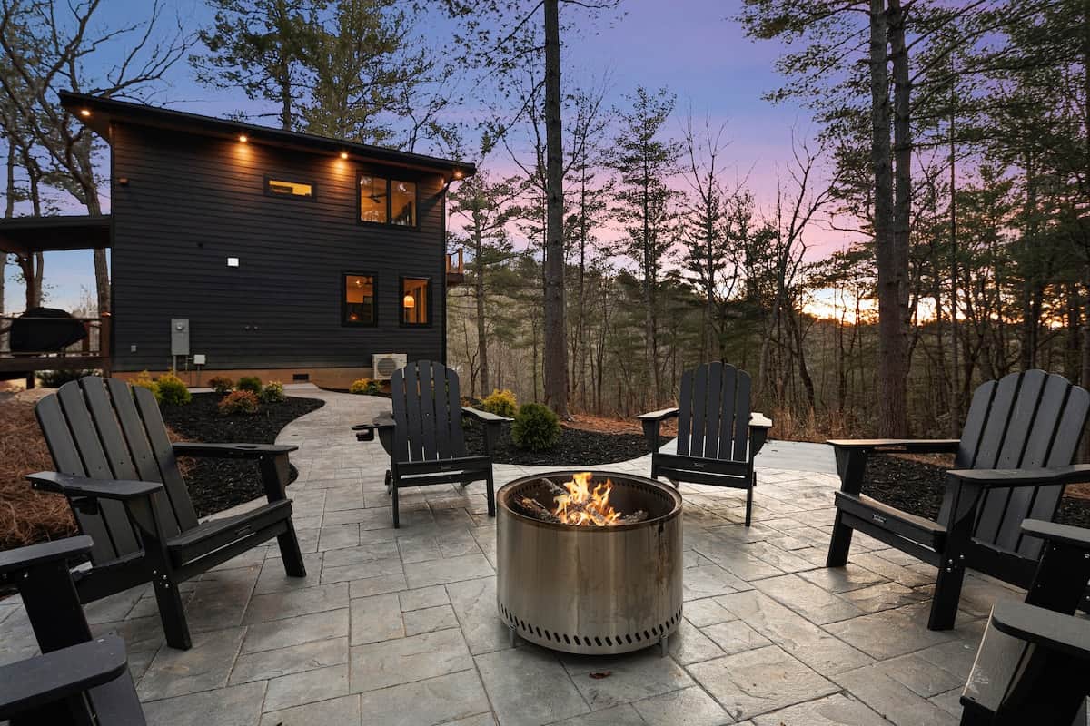 Patio area with 6 Adirondack chairs