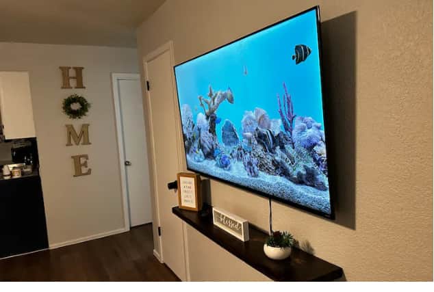 65 inch TV in the living room for the whole family to watch their favorite movie or show
