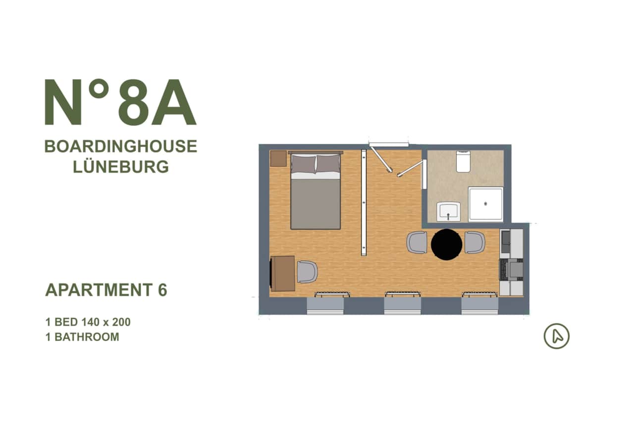 Großzügiger Grundriss mit eigenem Bad und Küche im N°8A Boardinghouse Lüneburg 
