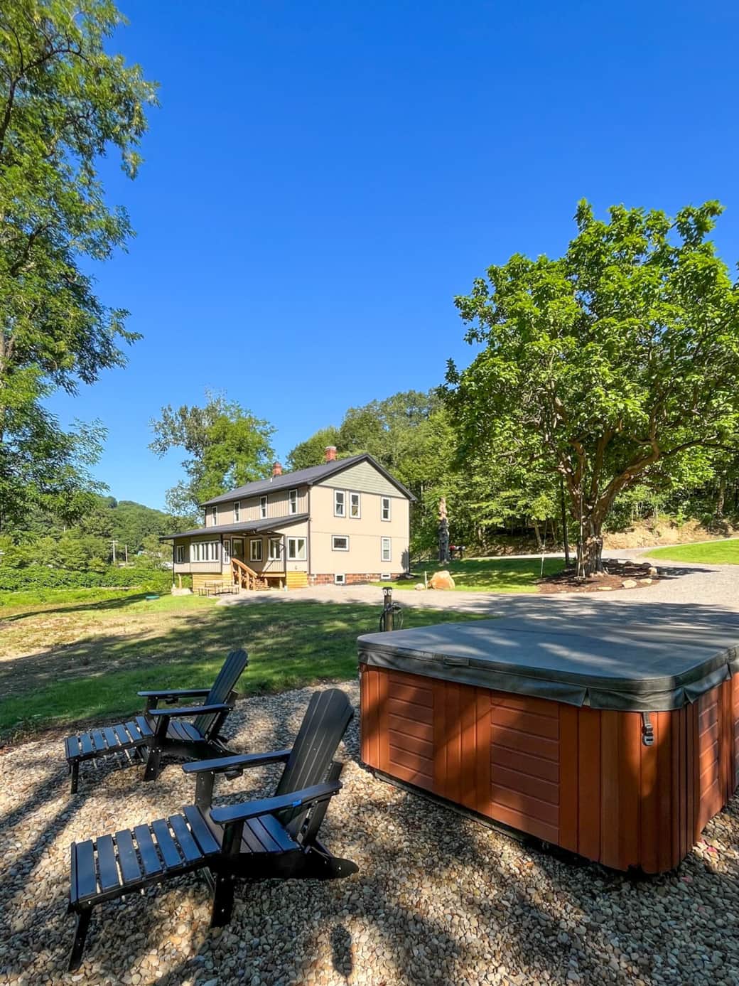 Soak under the stars in your private hot tub, steps from the creek.
