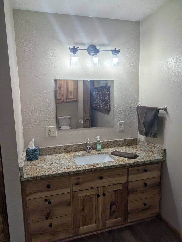 Master bath with seperate door for toilet 