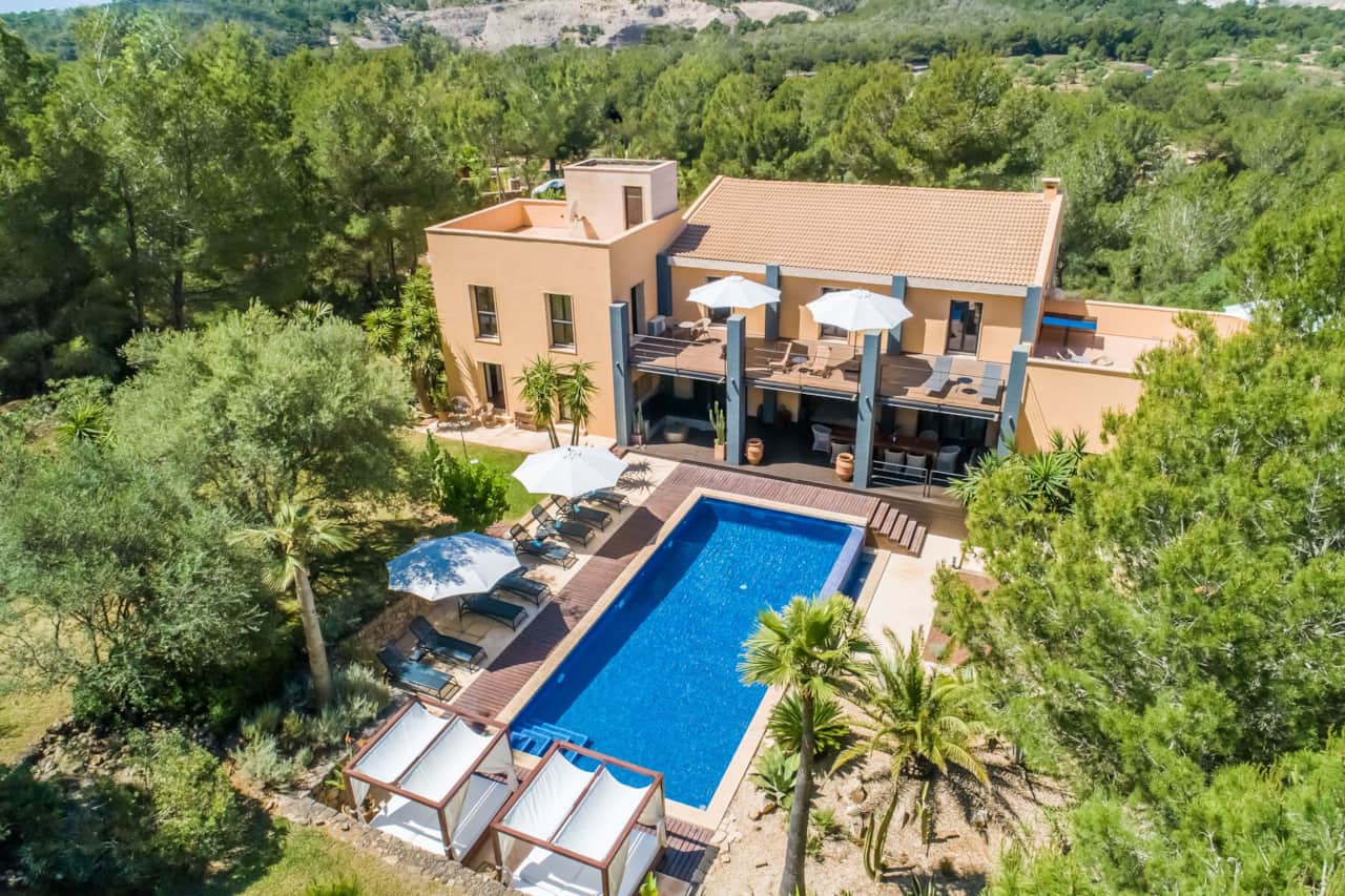 Aerial view of the finca with pool
