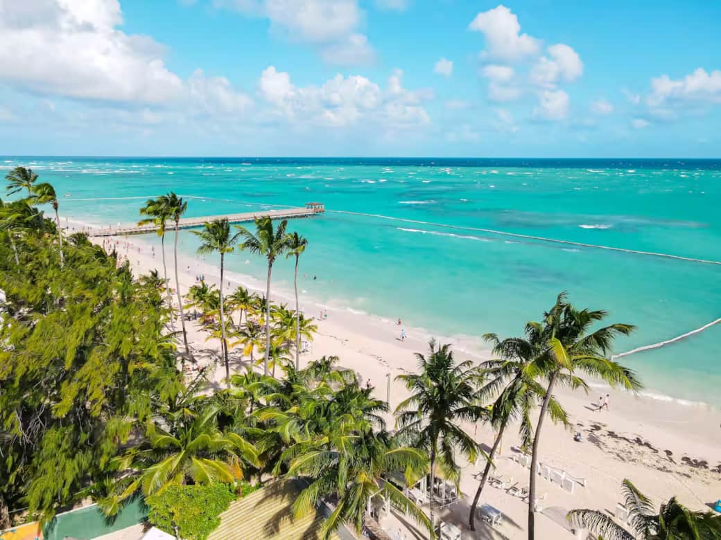 Aerial View of Los Corales Beach in Punta Cana with Turquoise Caribbean Water