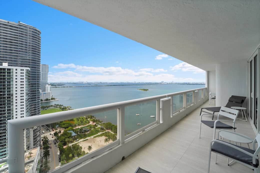 Furnished balcony facing North with water views of Biscayne Park, heart Island, Margaret Pace Park Furnished balcony facing North with water views of Biscayne Park, heart Island, Margaret Pace Park