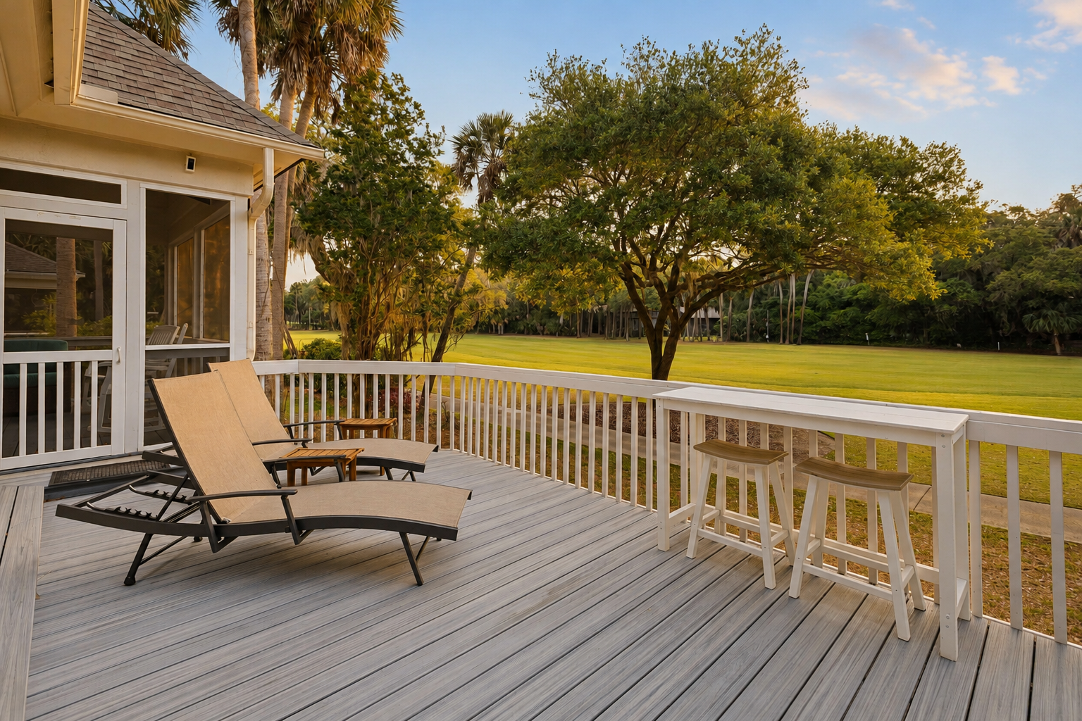 Stretch out on the loungers or grab a stool and enjoy the relaxing view across the lush grounds.