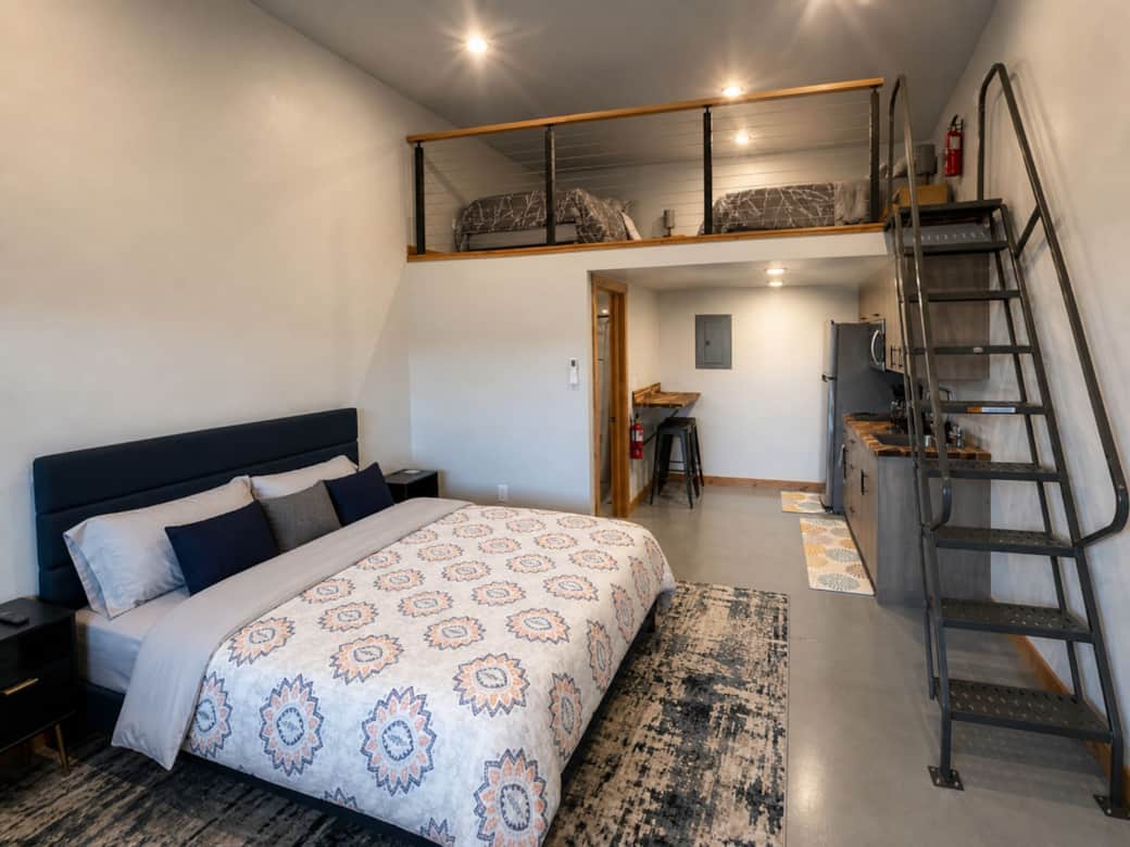 Open concept entrance showing the modern cabin layout in the Black Hills, SD.