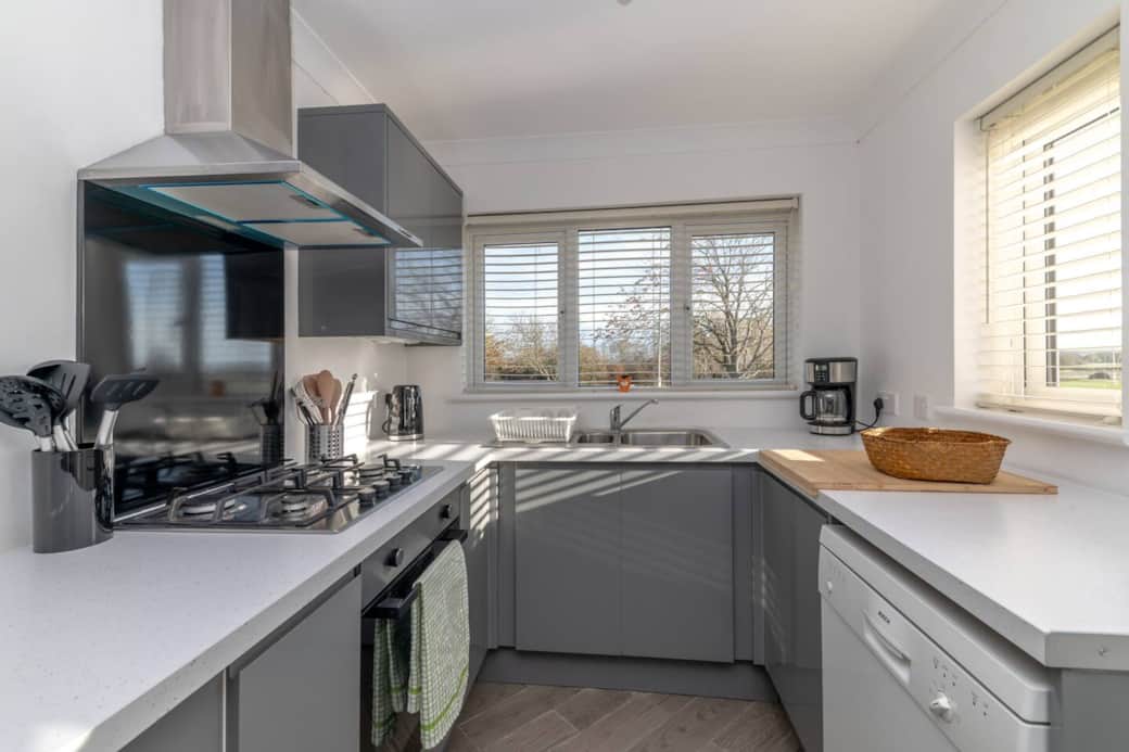 Bright kitchen with views