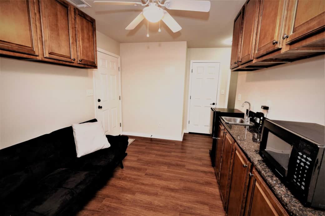 Alumni Studio Apt includes Futon with Memory Foam Sofa with an adjustable headrest to offer a twin size bed for one or fold out to a full-size bed for two. Included are 2 small cots (2-7yo) and two extremely comfortable Zero-Gravity lounge chairs! Alumni Studio Apt includes Futon with Memory Foam Sofa with an adjustable headrest to offer a twin size bed for one or fold out to a full-size bed for two. Included are 2 small cots (2-7yo) and two extremely comfortable Zero-Gravity lounge chairs!