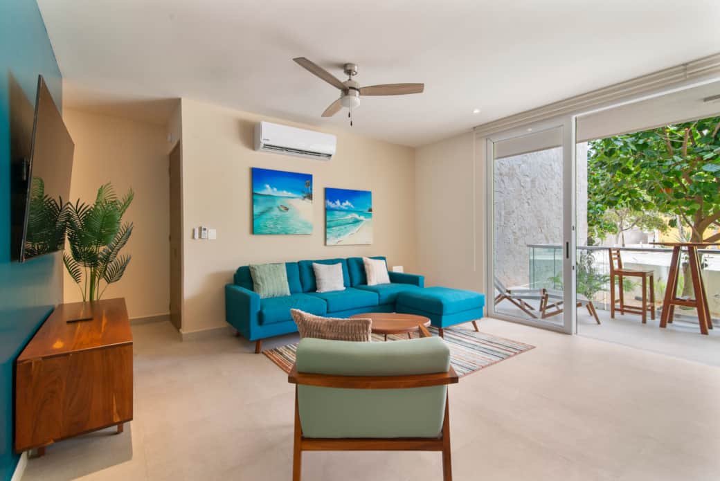 Relax in the living room with smart TV & AC, then unwind on your terrace with hot tub.
