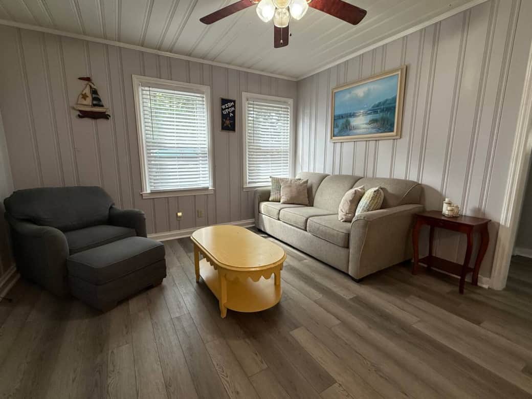 Cozy living room with large smart TV