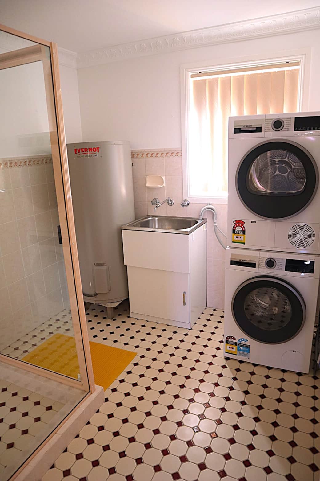 Laundry facilities include a brand-new Bosch washing machine and dryer for your use.