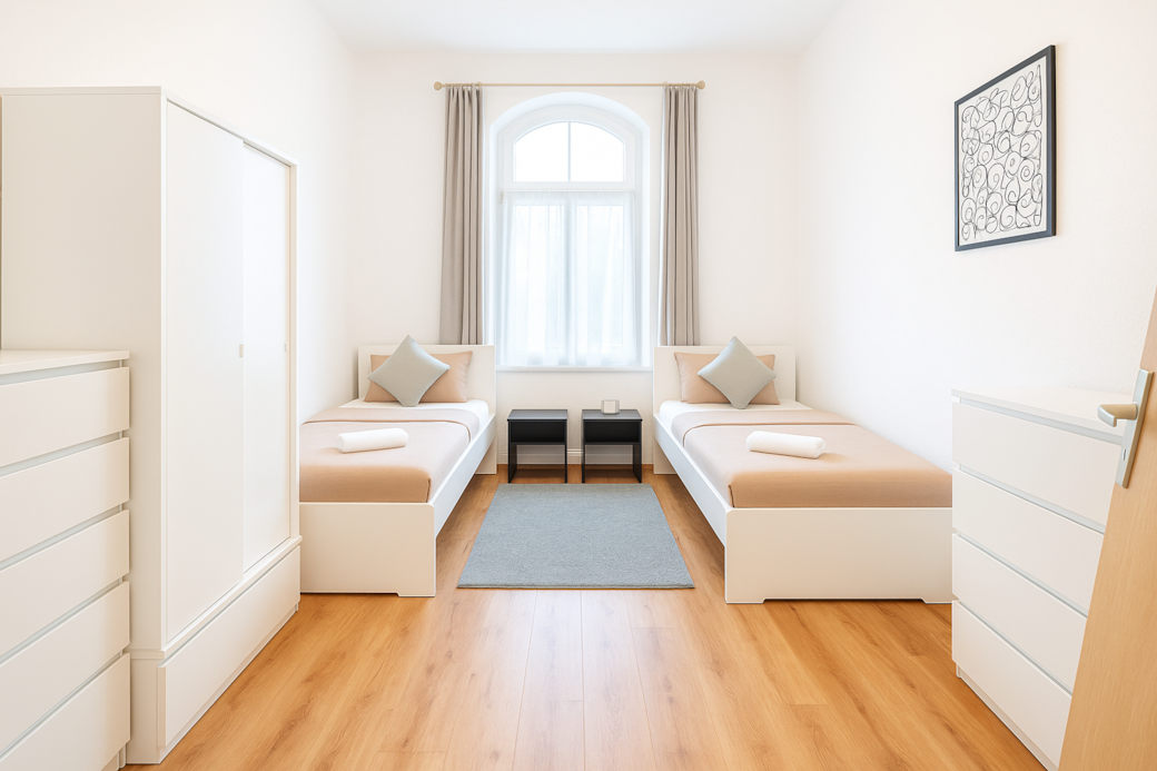 Helles, modernes Schlafzimmer im skandinavischen Stil